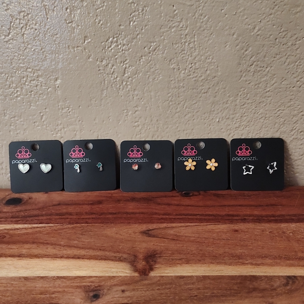 New Set of Five Paparazzi Stud Earrings